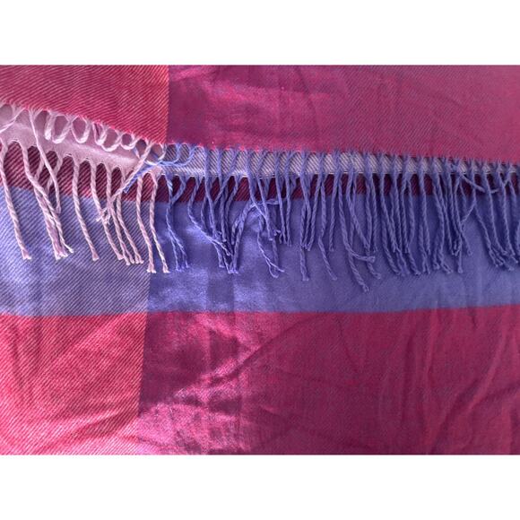 CATO One Size RectangleScarf With Fringe Colorblock Pink Blue 29" x 72" - Picture 4 of 7